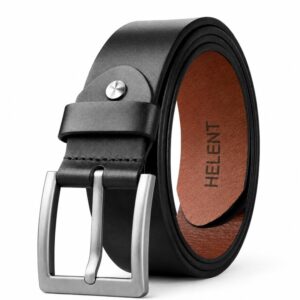 HELENT Classic Black Genuine Leather Formal Belt for Men